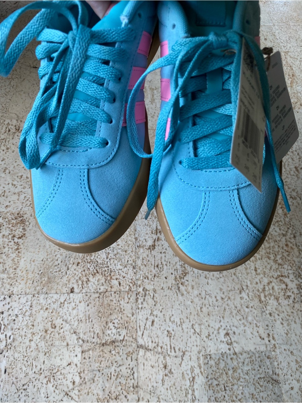 NWT ADIDAS VL Court 3.0 Sneaker Shoes In Mint Pink & Gold Metallic Size 7.5 - Picture 8 of 10